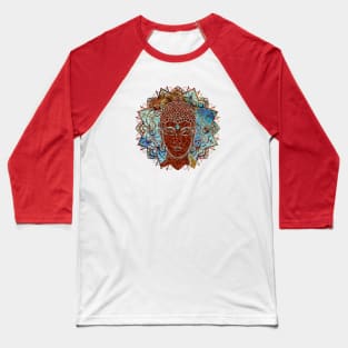 Face of Buddha Mandala in Red Baseball T-Shirt